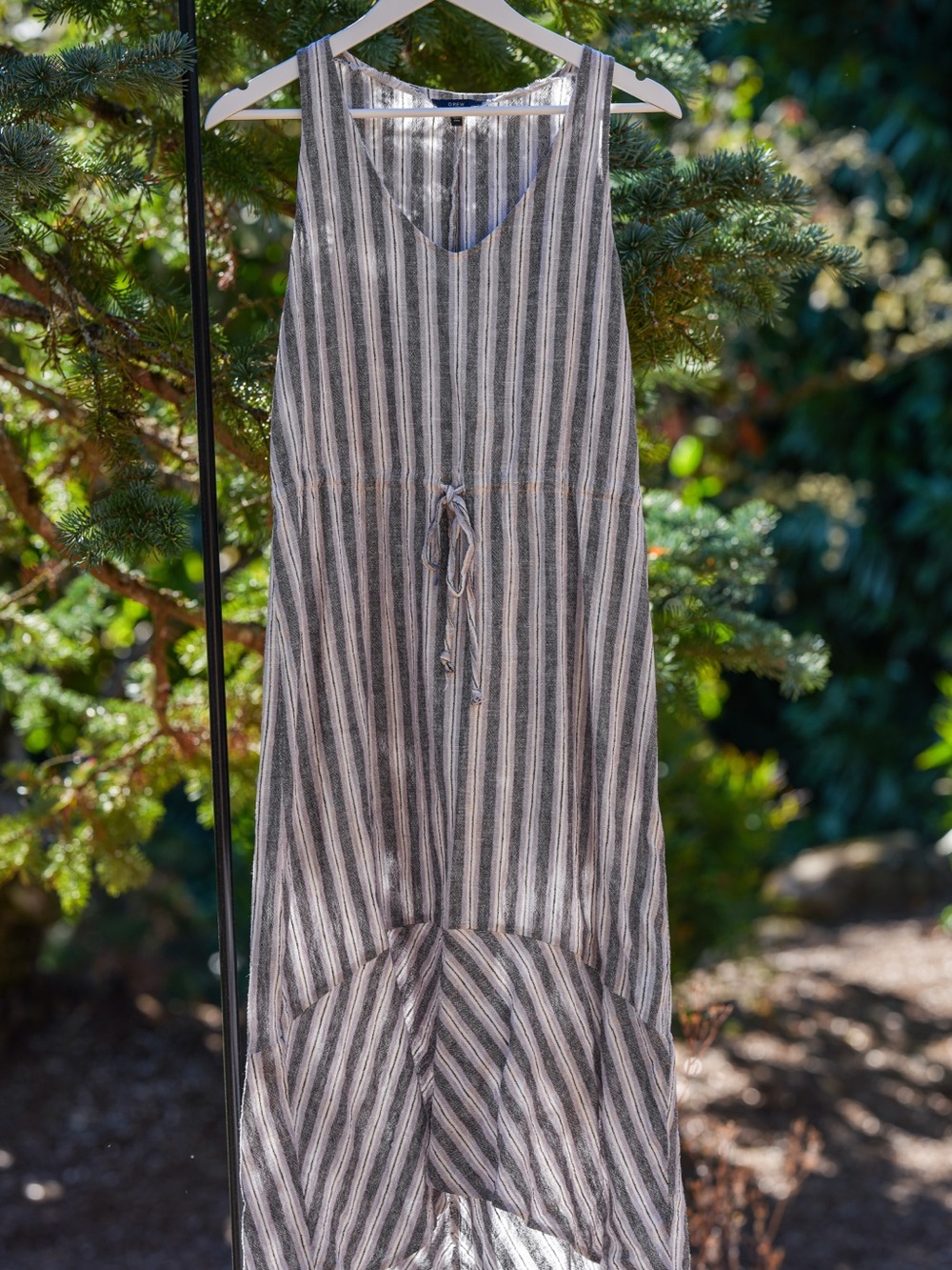 Drew Striped Linen Blend Drawstring Maxi Dress Medium